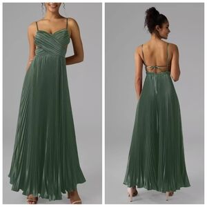 AW Chantelle Satin Charmeuse Draped Dress Dark Olive | Size 2 | NWOT